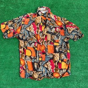 Vtg Keneville Colorful Orange & Red Button-Up Shirt